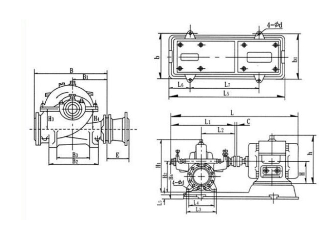 單級(jí)雙吸離心泵安裝尺寸圖