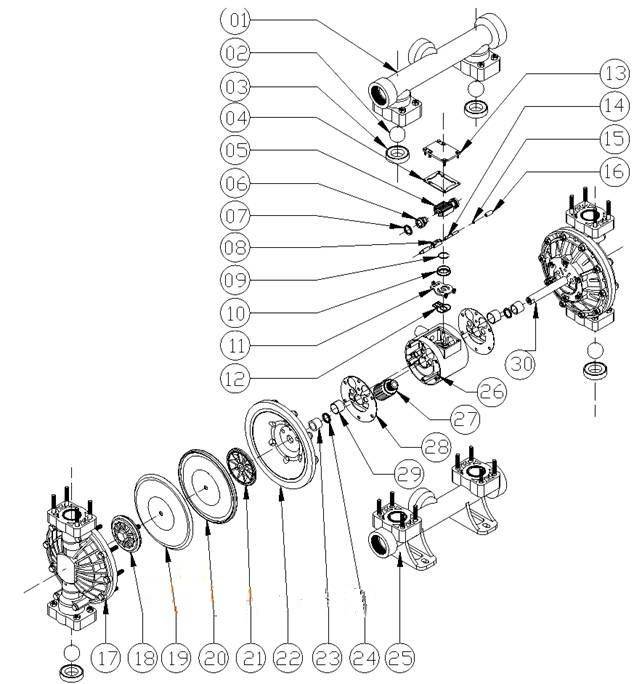 氣動(dòng)隔膜泵配件分解圖